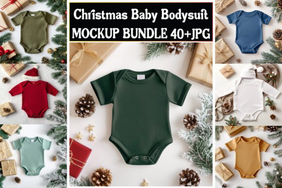 Christmas Baby Bodysuit Mockup Bundle 02 for Product Mockups and Graphics