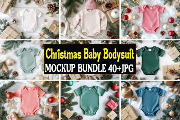 Christmas Baby Bodysuit Mockup Bundle 04 for Graphics and Product Mockups