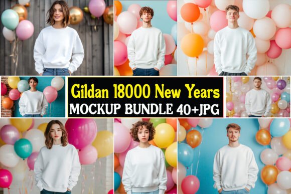 Gildan 18000 New Years Mockup Bundle 01 for Graphics and Product Mockups