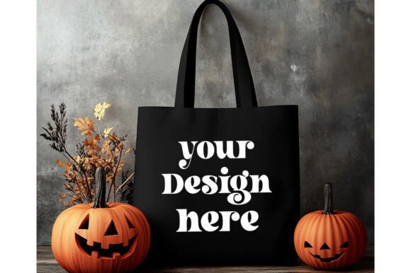 Halloween Black Tote Bag Mockup 1 for Graphics and Product Mockups