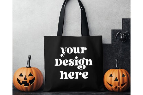 Halloween Black Tote Bag Mockup 5 for Product Mockups and Graphics